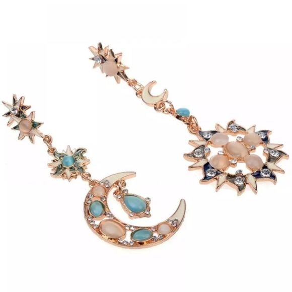 BOHEMIAN Sun & Moon Goldtone Stud Earrings - Picture 6 of 6